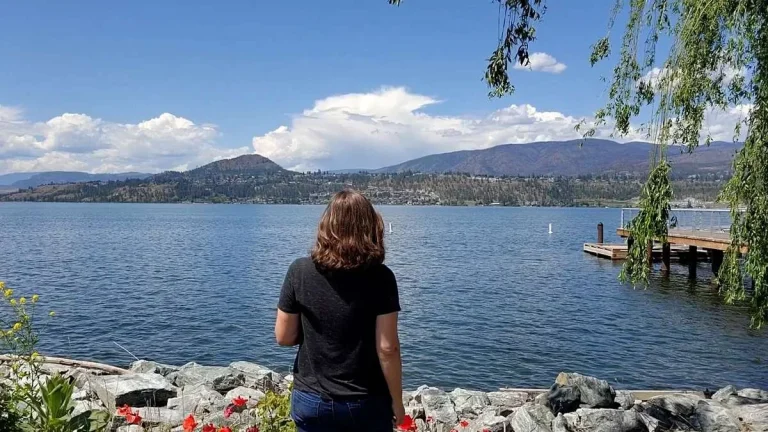 micki kosman in Kelowna BC facing Okanagan Lake